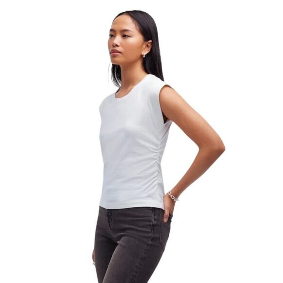 Madewell Side-Cinch Muscle Tee White Cap Sleeve Top Size S NWT - Picture 3 of 9